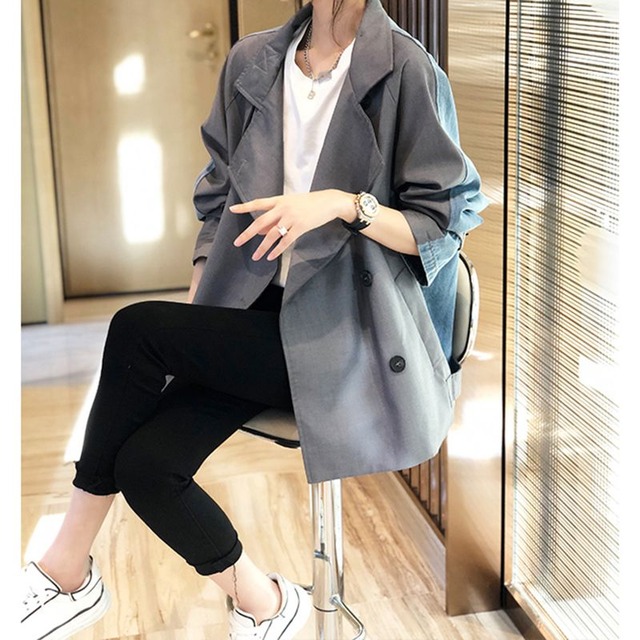 CONTRAST DENIM DESIGN DOUBLE BREAST JACKET 1color M-10353
