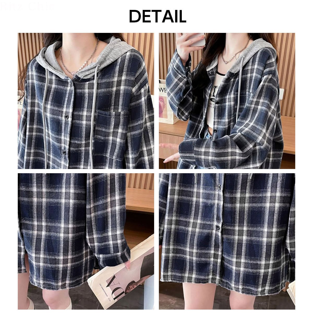 ネルシャツ フード付き 長袖 シャツ レディース 春秋冬 韓国 ライトアウター トップス おしゃれ 大人 カジュアル ストリート アメカジ レトロ 微起毛 ゆったり オーバーサイズ 大人可愛い 大人女子