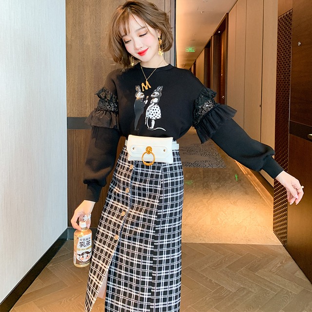 メッシュプリント柄セーター オータム 秋物 ステッチ MIUCO41880940029