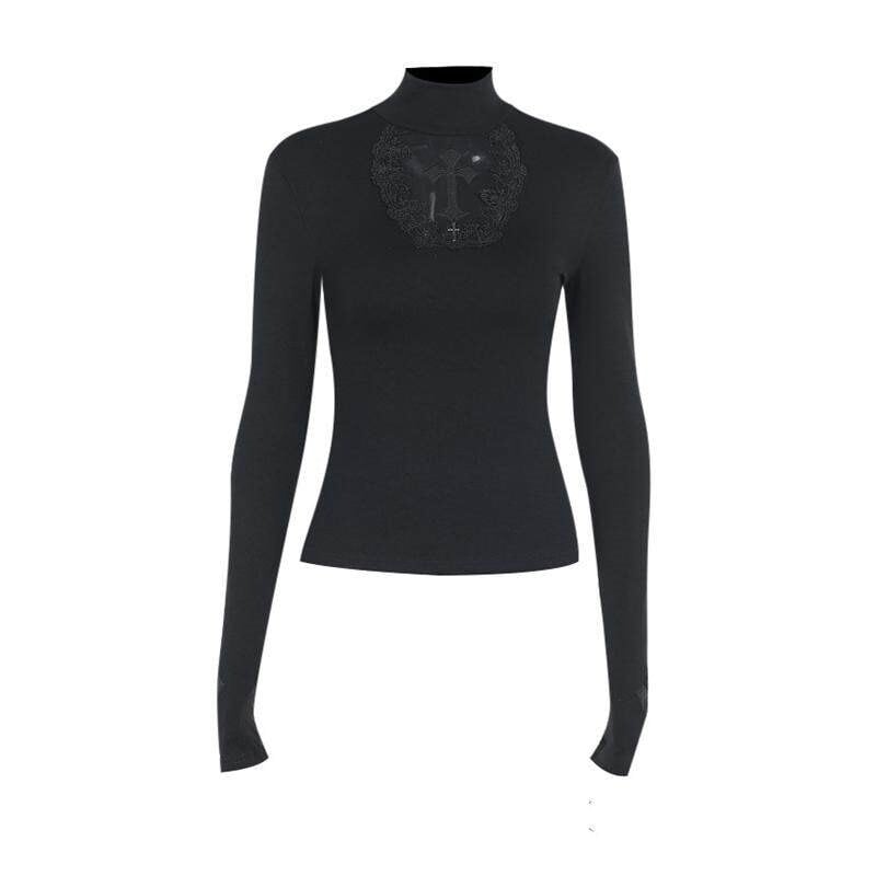 Lace cross mockneck topr0144