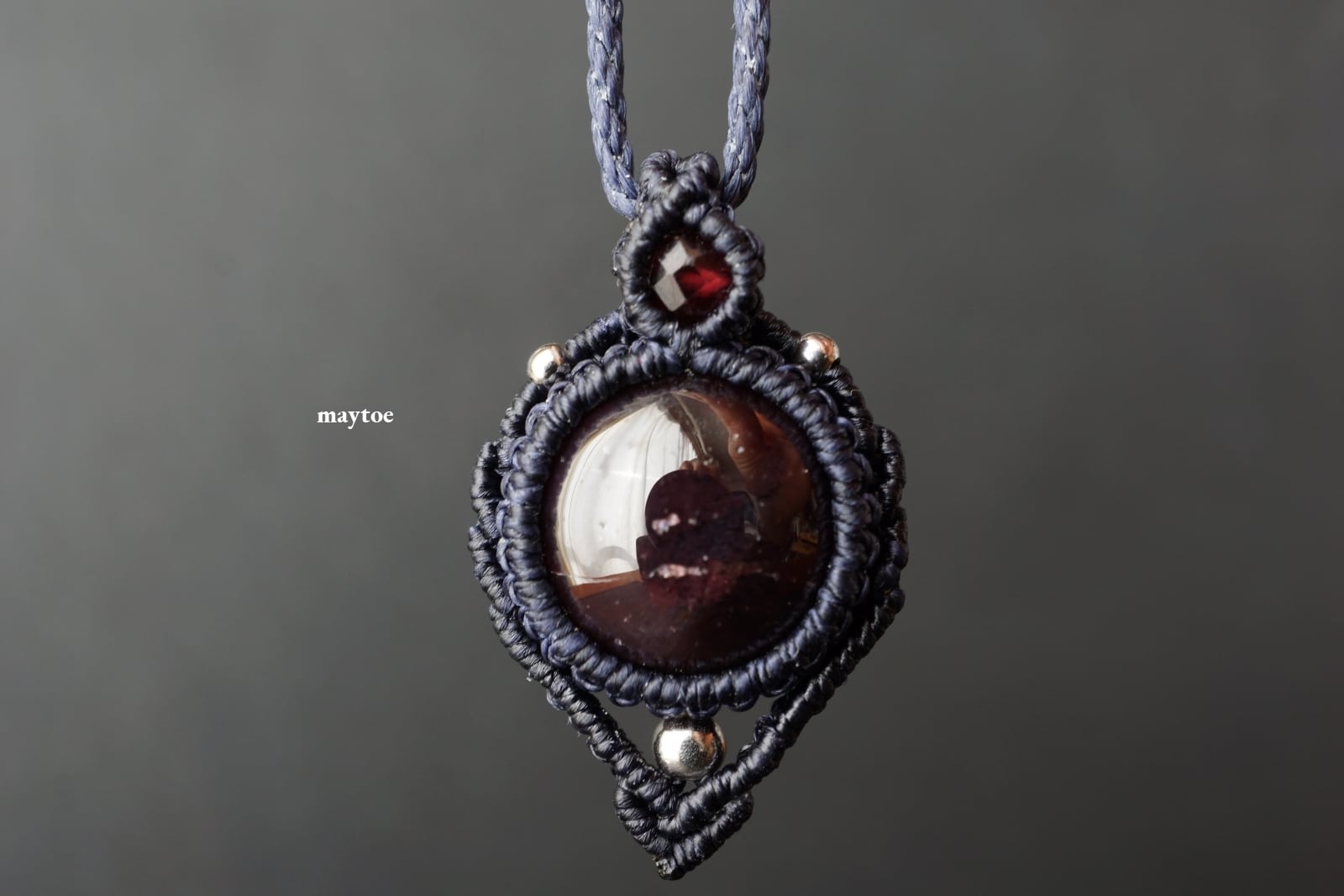 ロードクロサイト(インカローズ)のマクラメネックレス【一点物