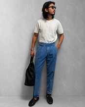 【脚長&体型カバー】ナポリフィットウォッシュデニムスラックス