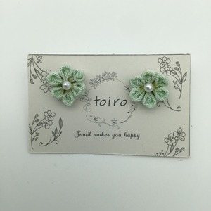 【T8-1】つまみ細工 ピアス 花 ミントグリーン