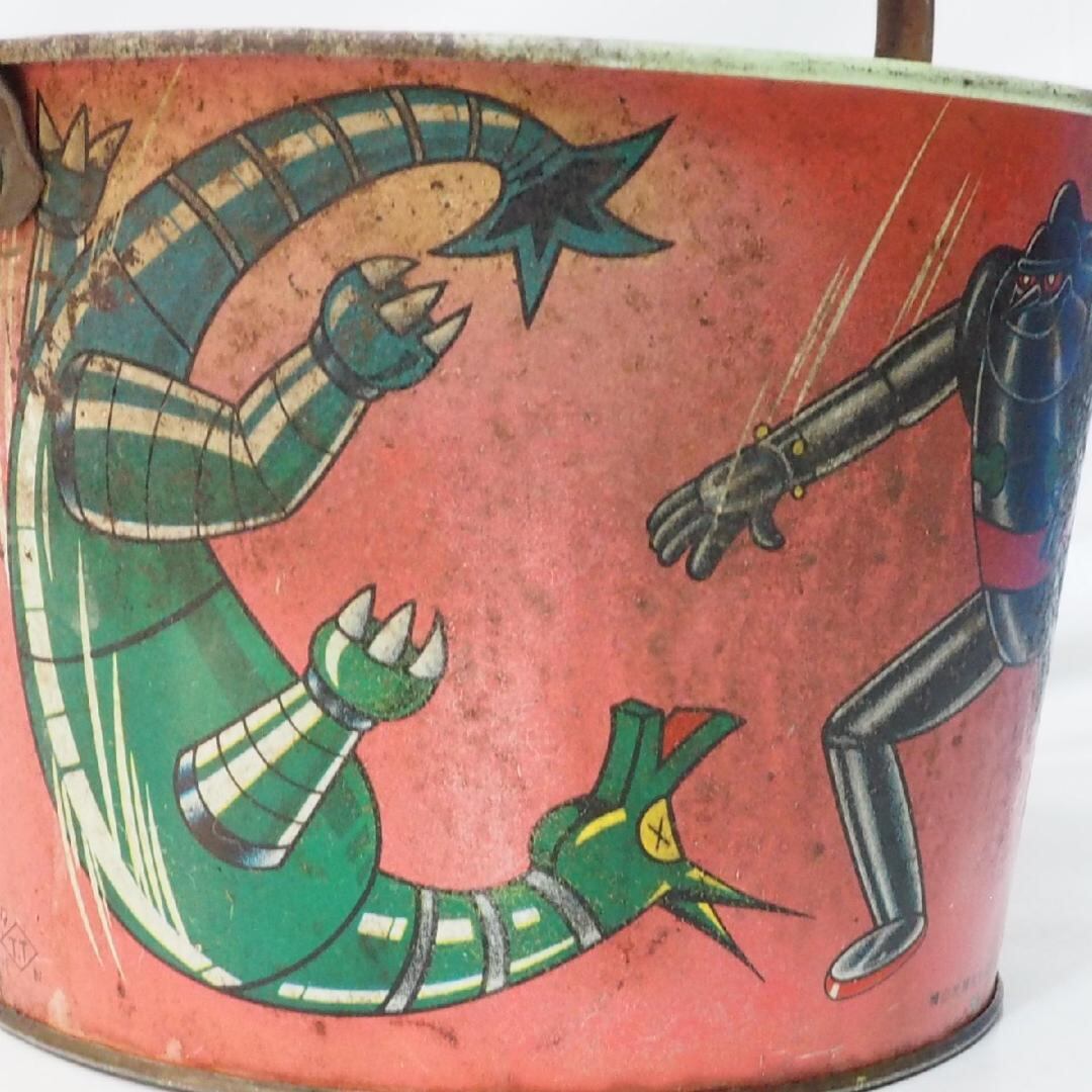 タカトク【旧 鉄人28号ブリキ製 バケツ】当時物 小物入れ 砂遊び 横山