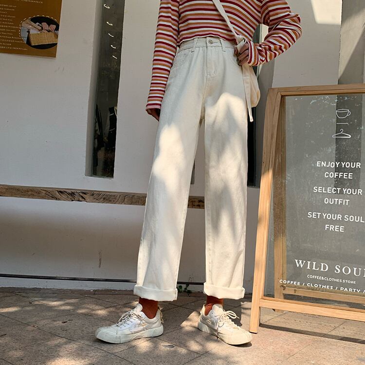 ホワイトジーンズ ルーズスプリングオータムハイウェスト薄手パンツ 春物 秋物 萌量不足92292478597