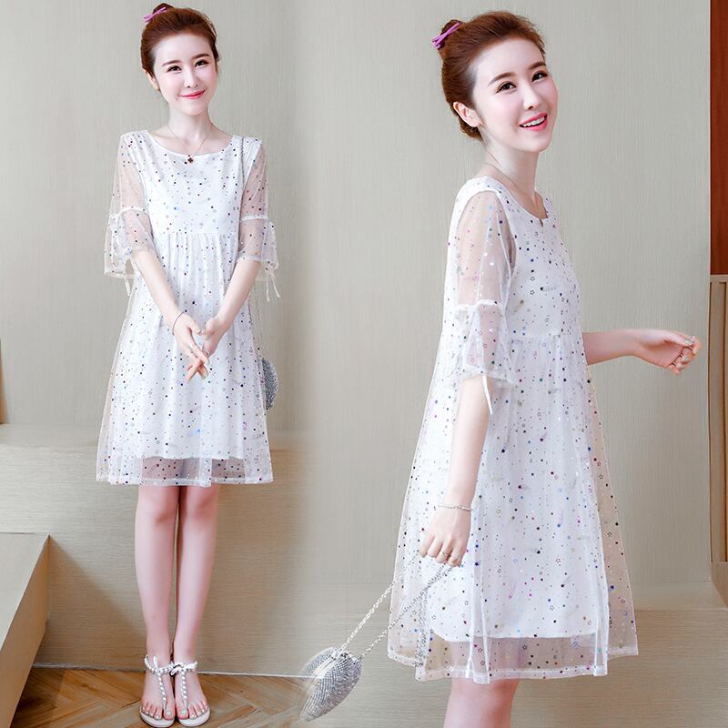 【新作】【送料無料】 妊婦ドレスマタニティウェアサマーシフォンルーズメッシュフェアリースーパーフェアリーロングドレス妊娠中のドレスパッチワーク 夏物 AL expec334485253151