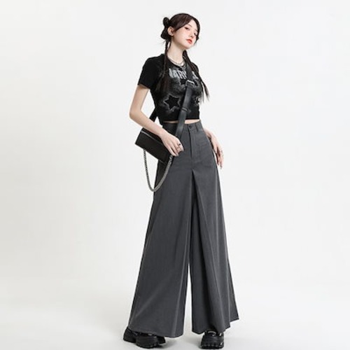 ワイドパンツ レディース 着痩せ 背広のズボン ロングパンツ レディース服 デザイン感 ハイウェストゆったり 長ズボン ロングズボン ワイドパンツ