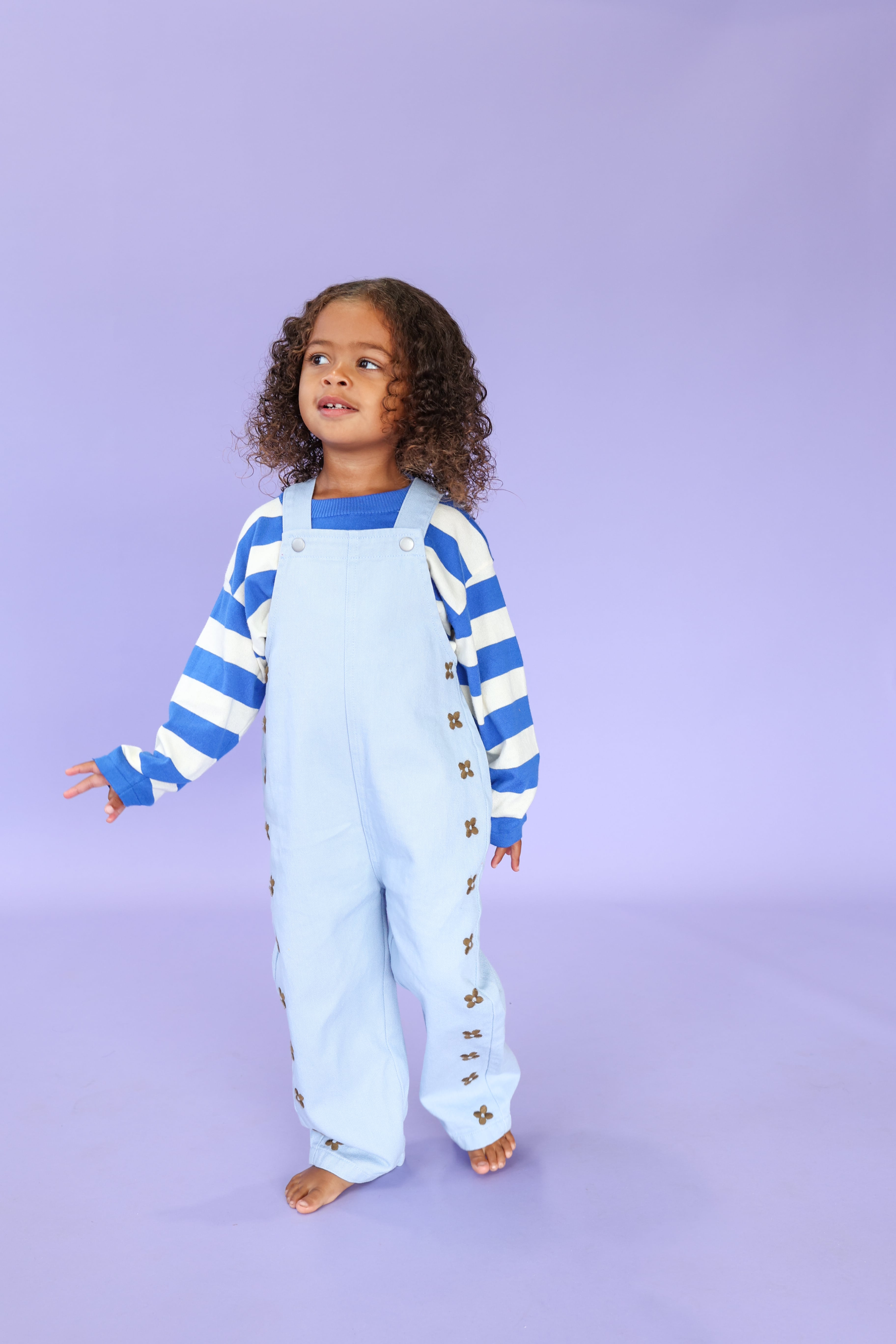 Grown / Organic Embroidery Posy Overalls - Ice Blue