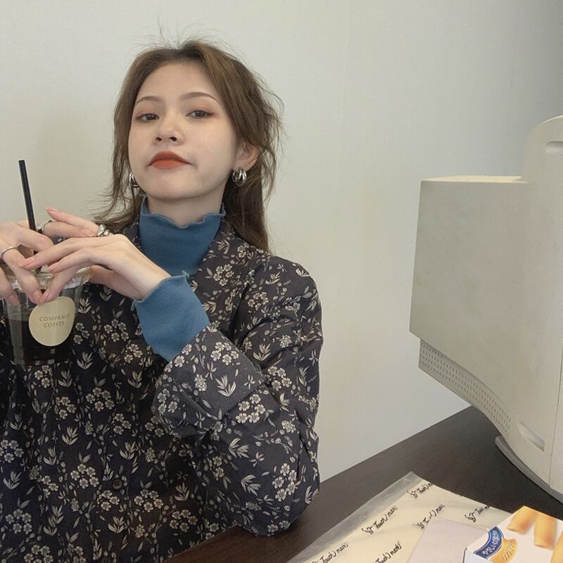 スプリングスタイルスタンダードフローラルシャツ トップス ロング レトロ 春物 花柄 試着室69576850825