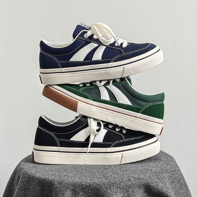 【予約販売】スニーカー 韓国 メンズ スニーカー キャンバス 靴 ブラック/グリーン/ネイビー カレッジ風 デザイン お洒落 カジュアル ストリート 24.5cm/25cm/25.5cm/26cm/26.5cm/27cm