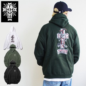 【dt-dt0105026】DOGTOWN ドッグタウン CROSS SLEEVE HOODIE スウェットパーカ ホワイト ブラック プリント 大きいサイズ メンズ 長袖 M L XL 大きめ 長袖 8oz 裏起毛