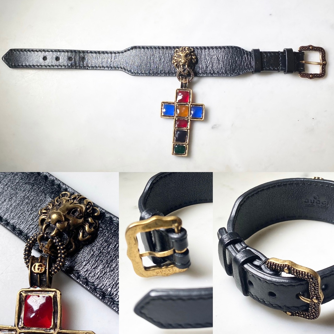 GUCCI leather bracelet “Lion head Cross”