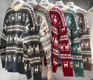 ラウンドネック柄セーター