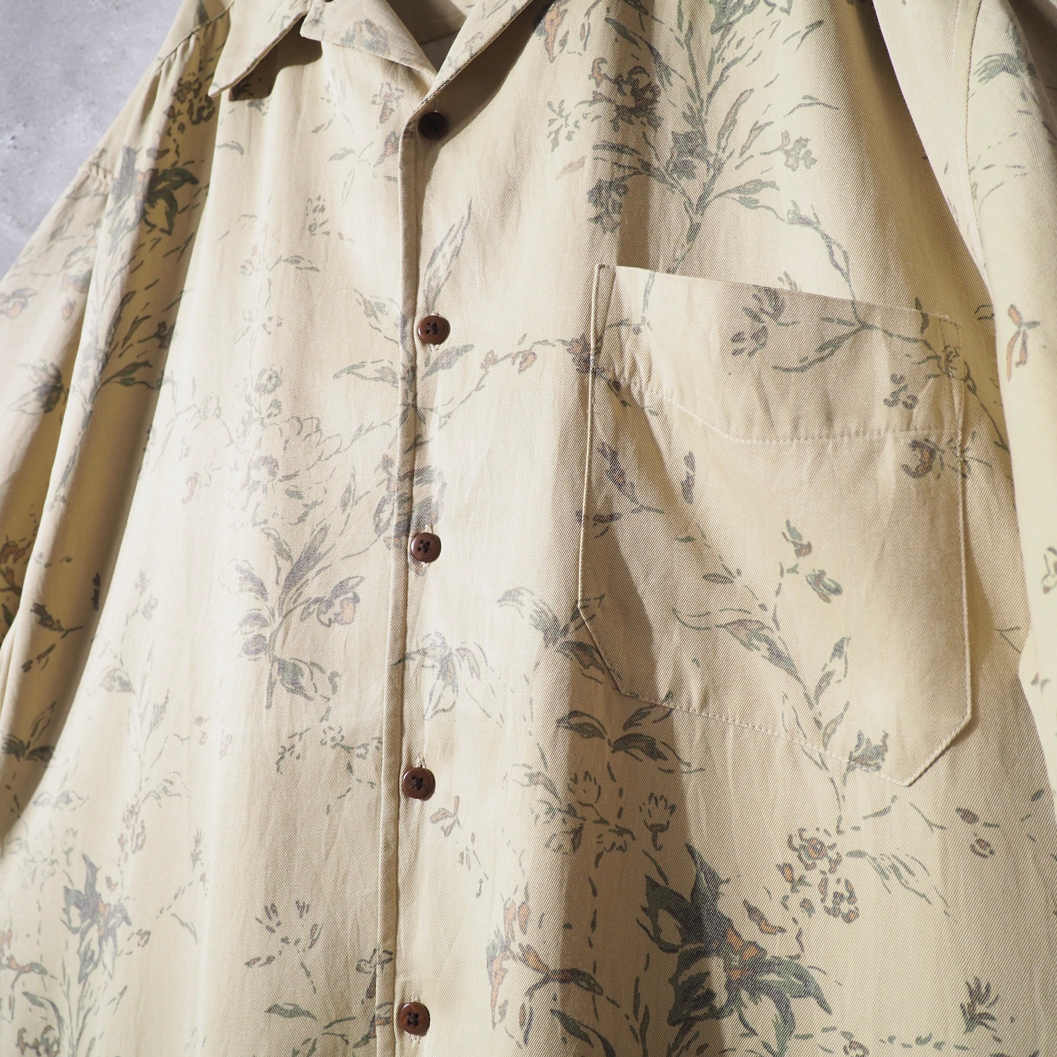 Beautiful fleeting Flower × Silk mix Open collar SS shirt