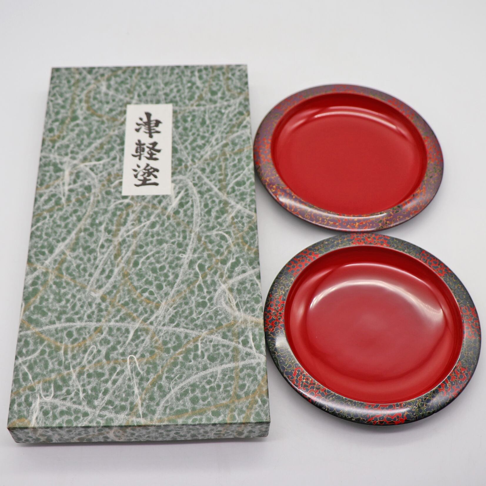 津軽塗（唐塗）バカ塗り・菓子器・銘々皿・2客セット・No.221126-17