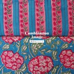 ブロックプリント生地【50cm単位】インド綿 ストライプ柄 青×ピンク×赤 #17127-BL2