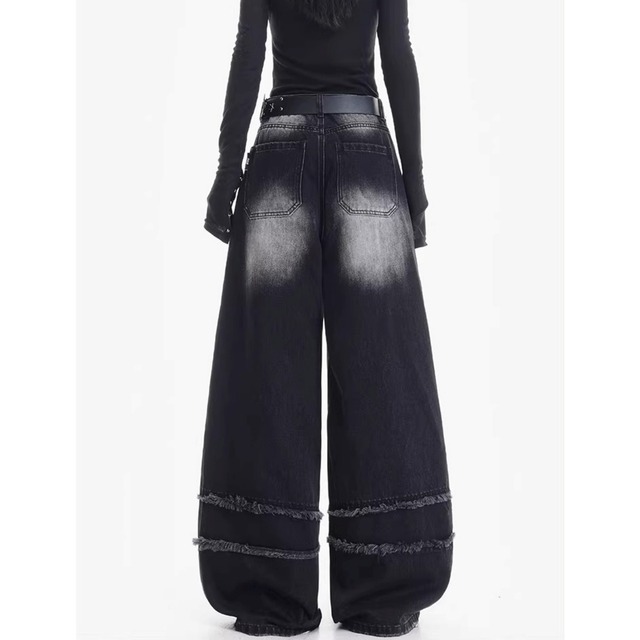 リペアステッチデザインルーズフィットデニムパンツ 2col   R01869