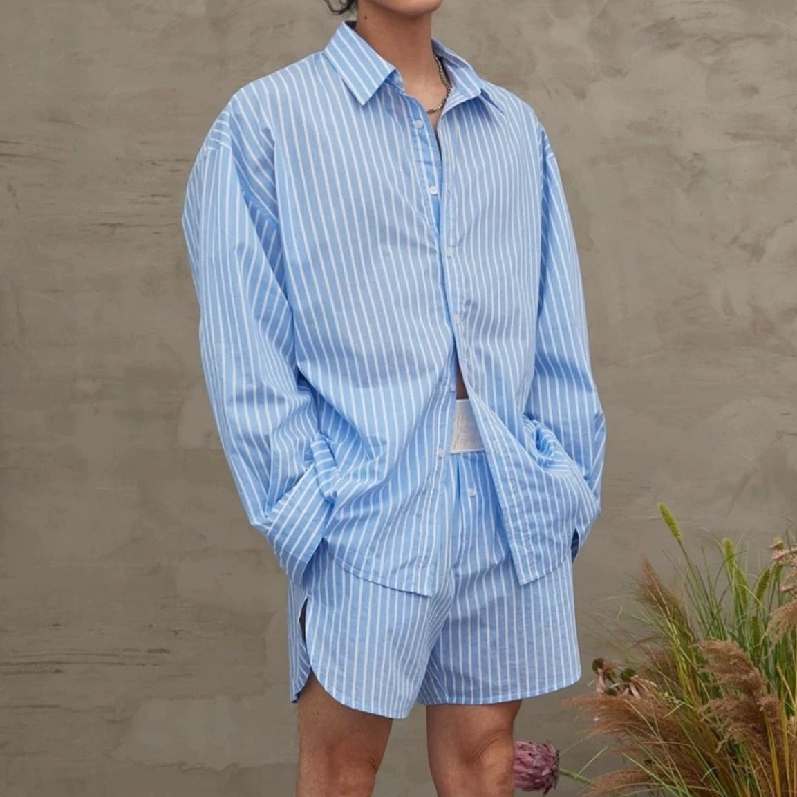 Men's : Blue Stripe Shirt & Shorts Setup*MS-20