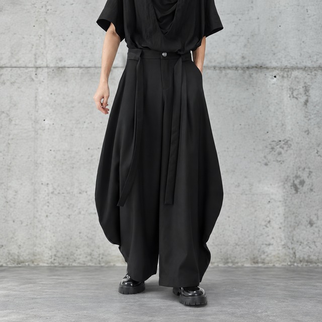 【ORV0009】Curved Wide-Leg Suit Trousers, Draped Lantern Pants