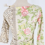 社交ダンス 衣装 トップス ブラウス ベージュ系 チャコットロイヤルダンス Chacott ROYAL DANCE 花柄 ヒョウ柄 七分袖 茶 白 伸縮 ストレッチ 練習 レッスン 華やか 日本製 かわいい ブラウン系 ホワイト系 ピンク系 イエロー系