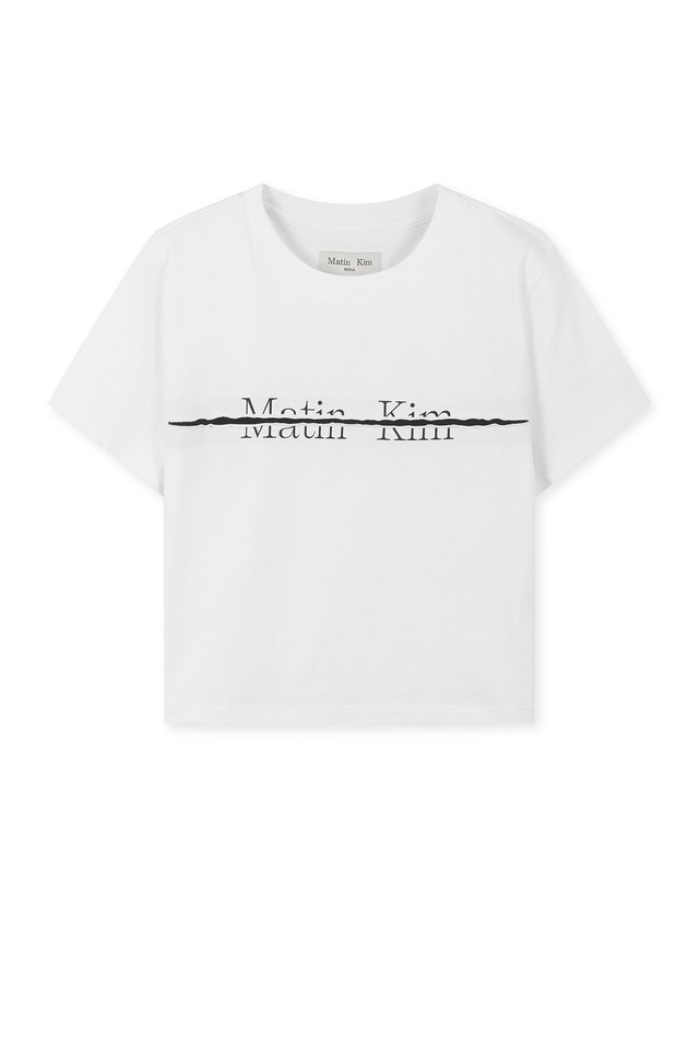 [Matin Kim] MATIN KIM LOGO CUTTED CROP TOP IN WHITE 正規品 韓国ブランド 韓国通販 韓国代行 韓国ファッション マーティンキム matinkim 日本 店舗