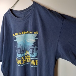 クルーネック　プリントTシャツ　アウトドア　半袖　ネイビー　FREE SIZE