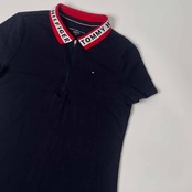TOMMY HILFIGER トミーヒルフィガー 鹿の子 半袖 ポロワンピース M/ネイビー レディース