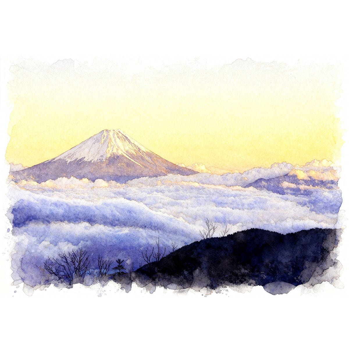 絵画 日本 鳳凰三山からの夕焼けの富士山と雲海 インテリアアート額