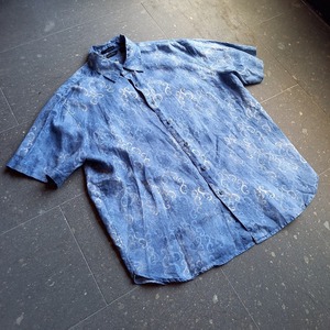 和風柄 リネンシャツ used [107096]