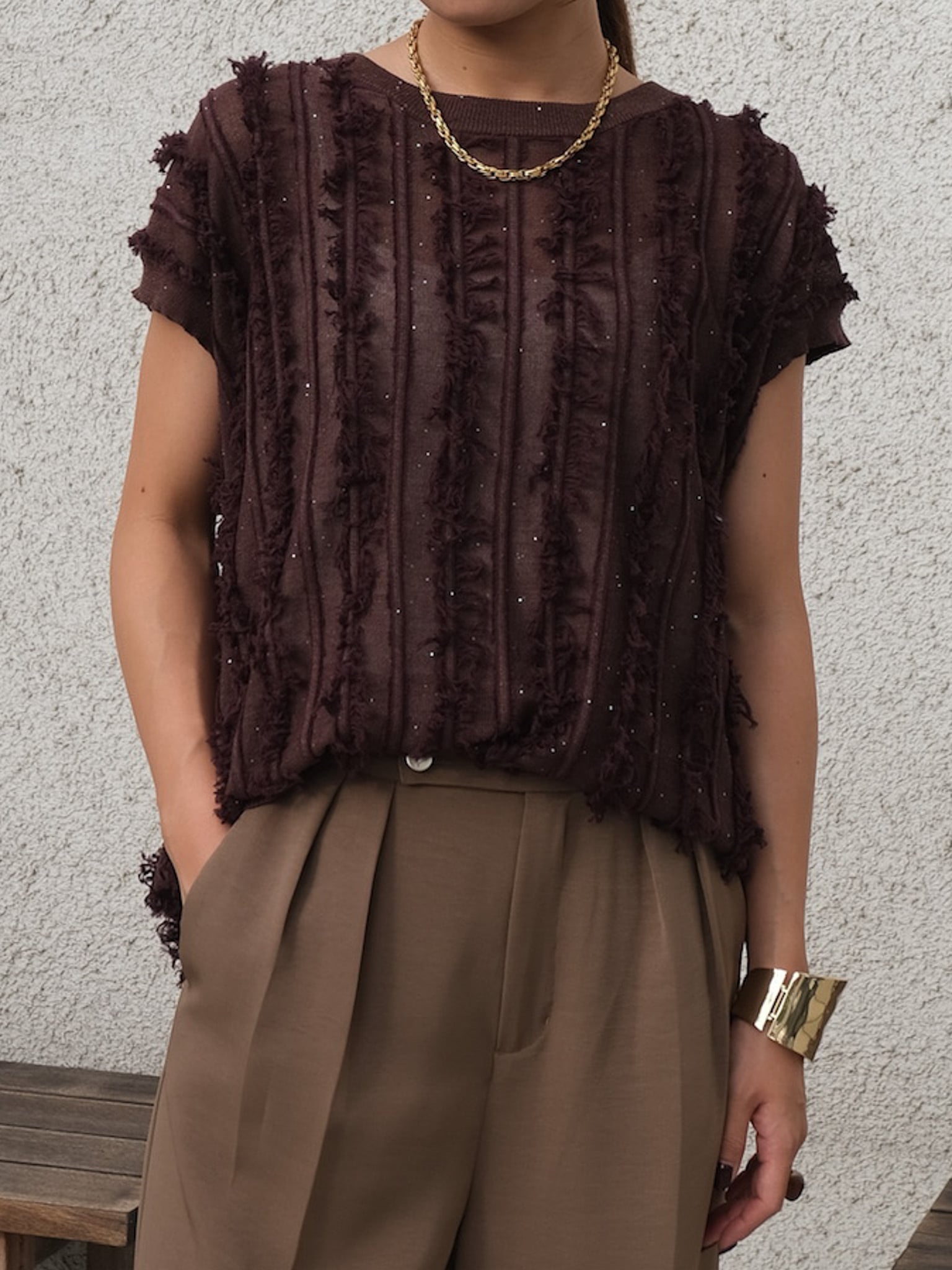 Fringe sequin knit tunic(フリンジスパンコールニットチュニック)【5535011】select by Bou Jeloud