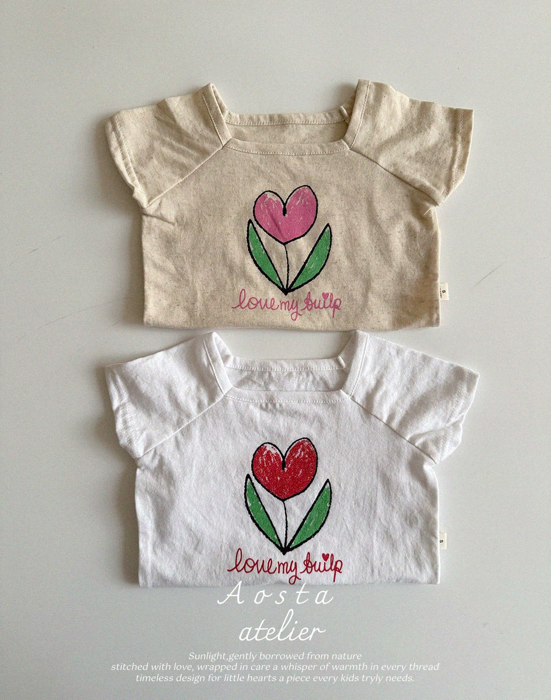 【即納】aosta スクエアネックハートチューリップTシャツ