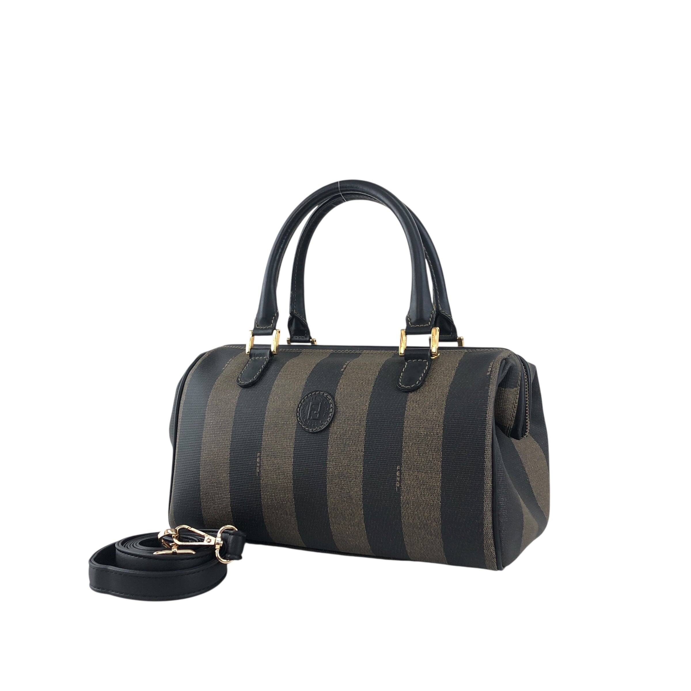 FENDI フェンディ ペカン柄 ハンドバッグ ブラック PVCレザー 2WAY