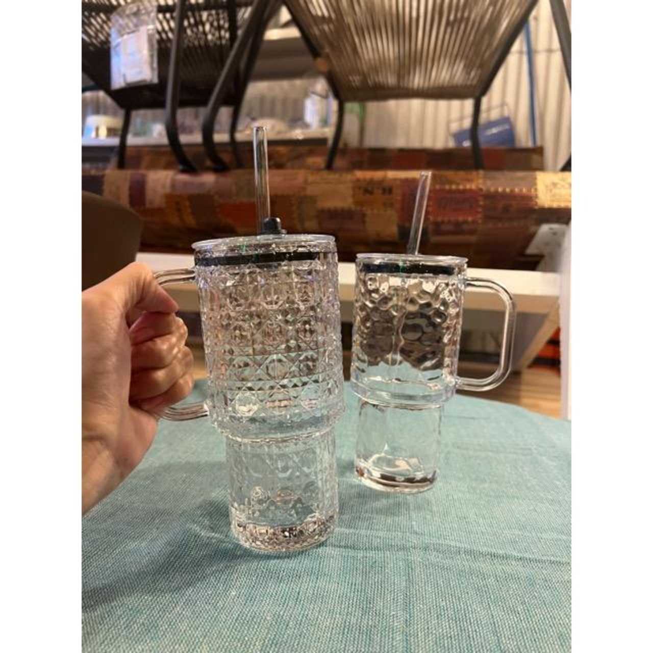 TOPANGA KITCHEN　Glass Tumbler 2Type　ガラスタンブラー　2種　ストロー付き　蓋付き　タンブラー