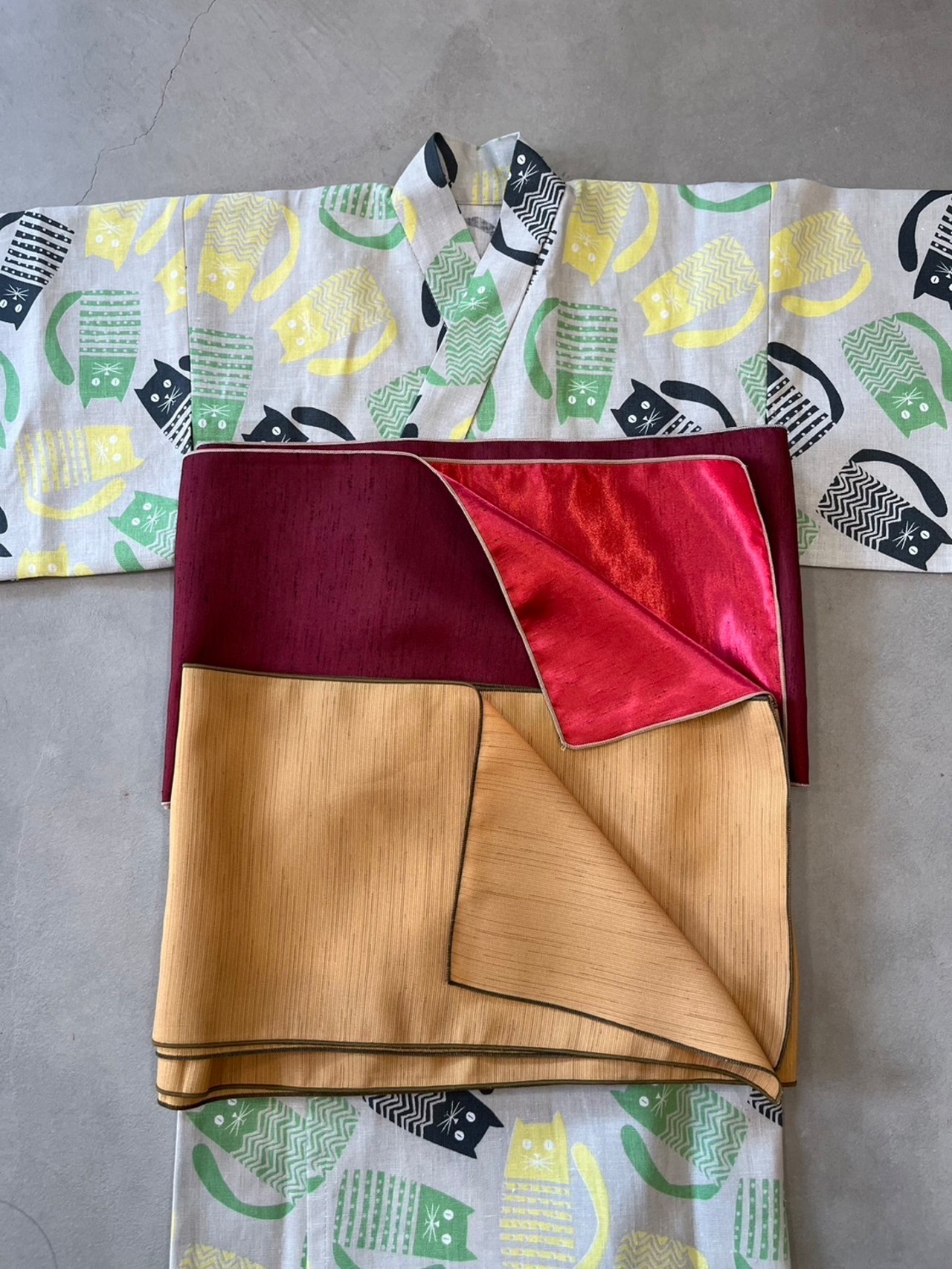 【新柄】オリジナル浴衣 モダンユカタ大110〜130cm 猫(帯:アカ) - 8
