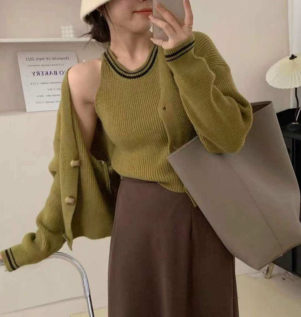 ライン入りニットタンク/カーデ set    AJ1079-2305