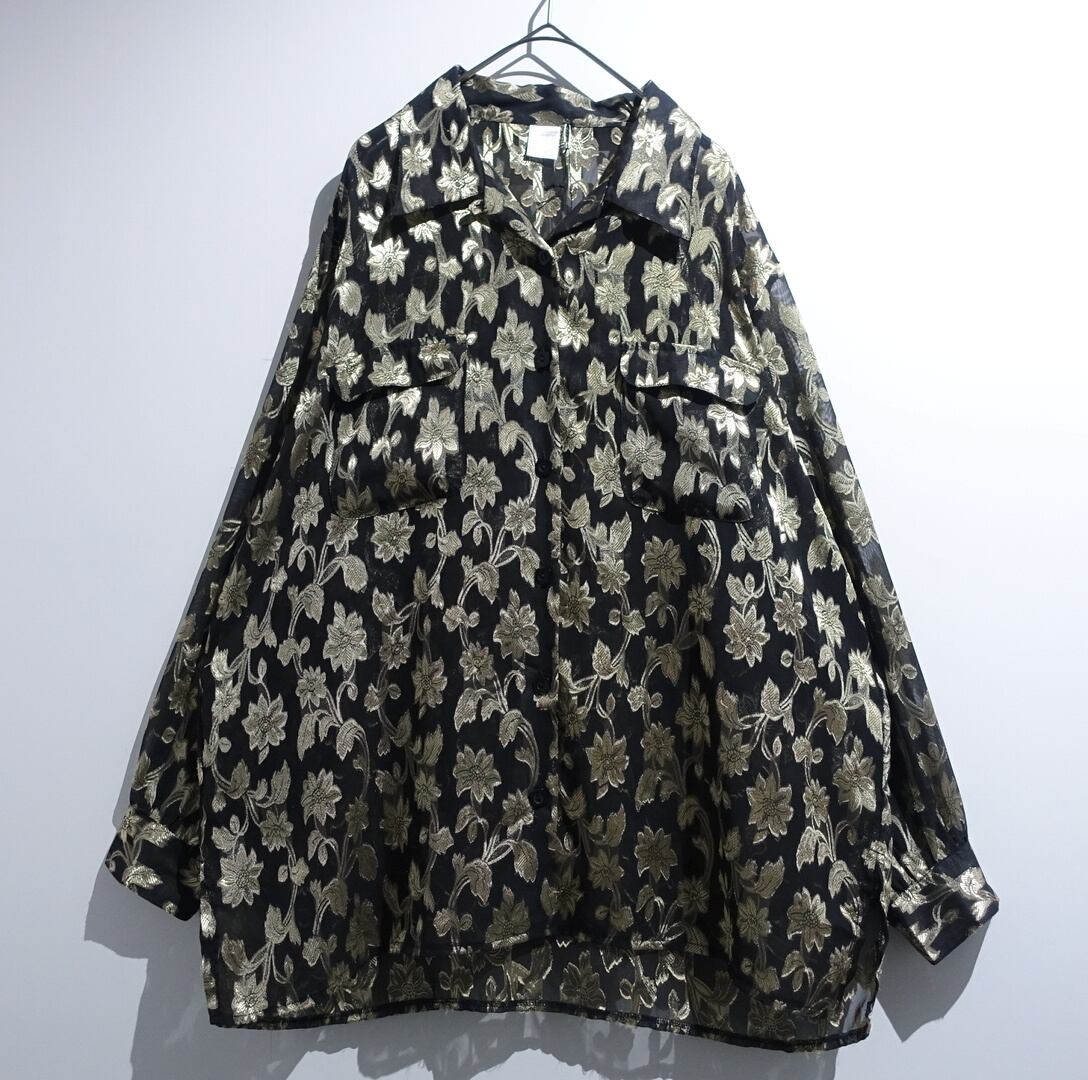 EURO Flower Pattern Jacquard Design See-Through Shirt