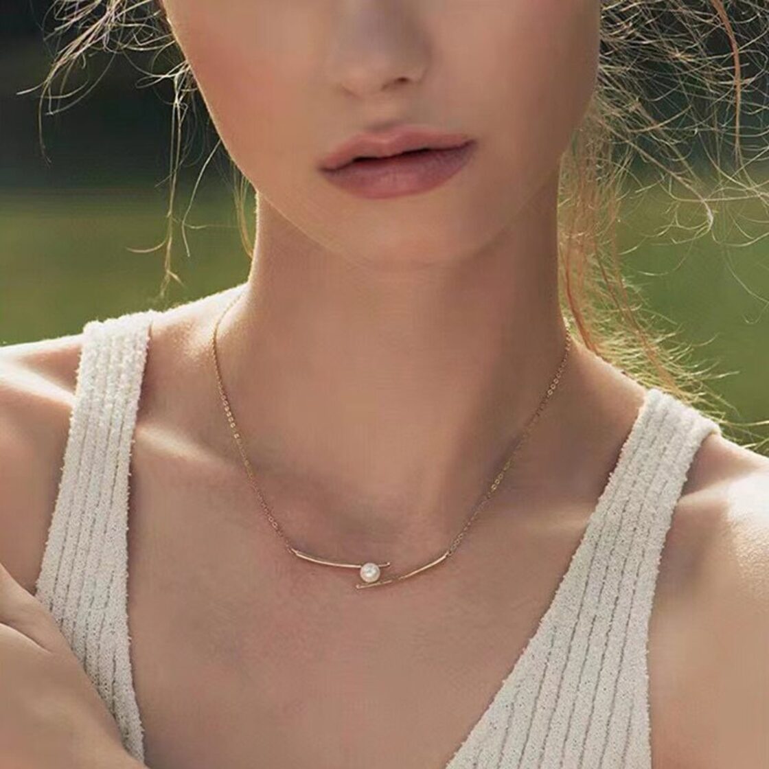 送料無料 ANENJERYシルバーカラーカーブラインパールネックレス女性 