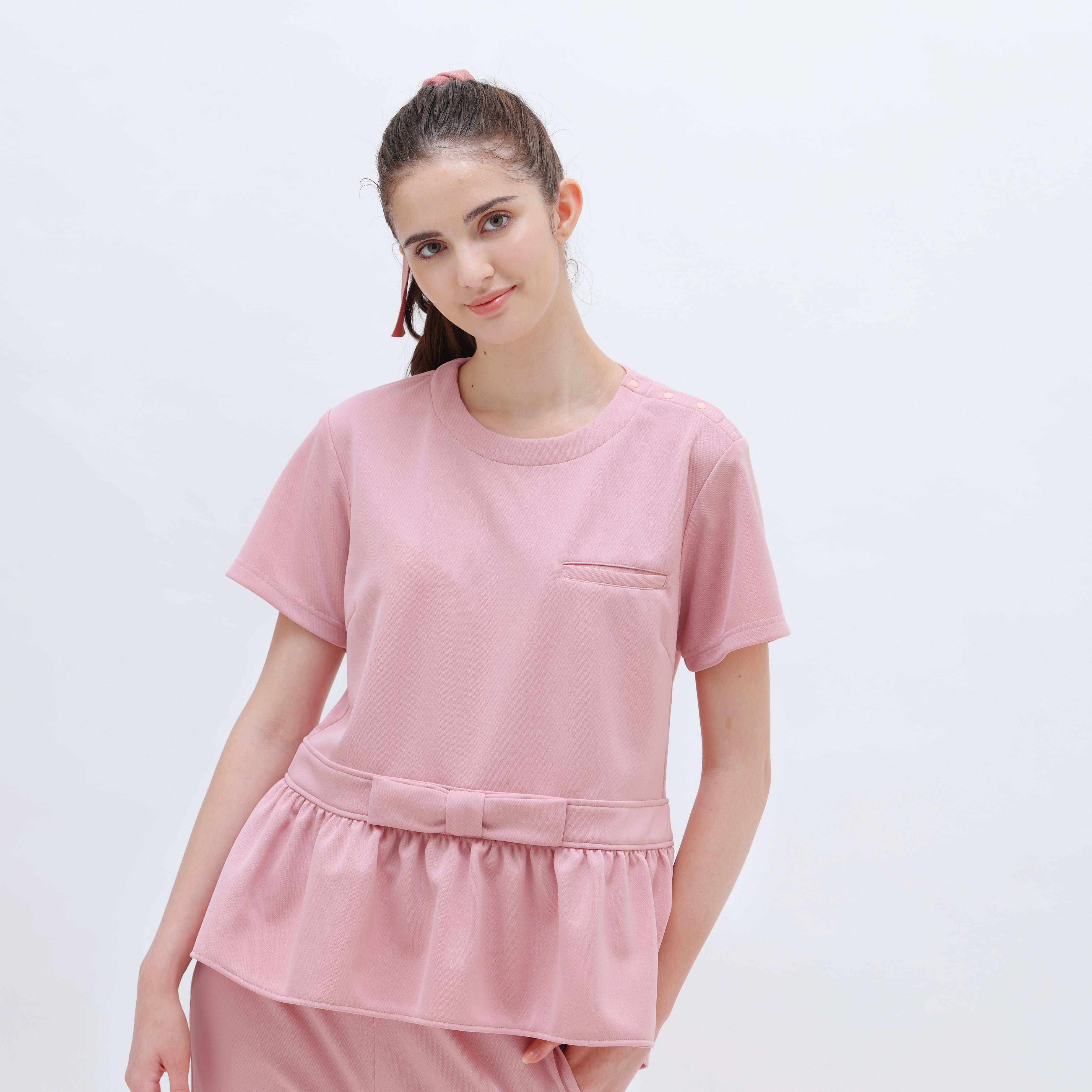 Ribbon Peplum Shirt_PINK