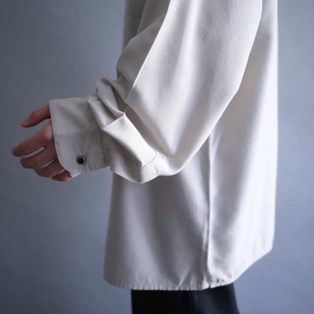 "刺繍" fly-front minimal design loose band-collar shirt