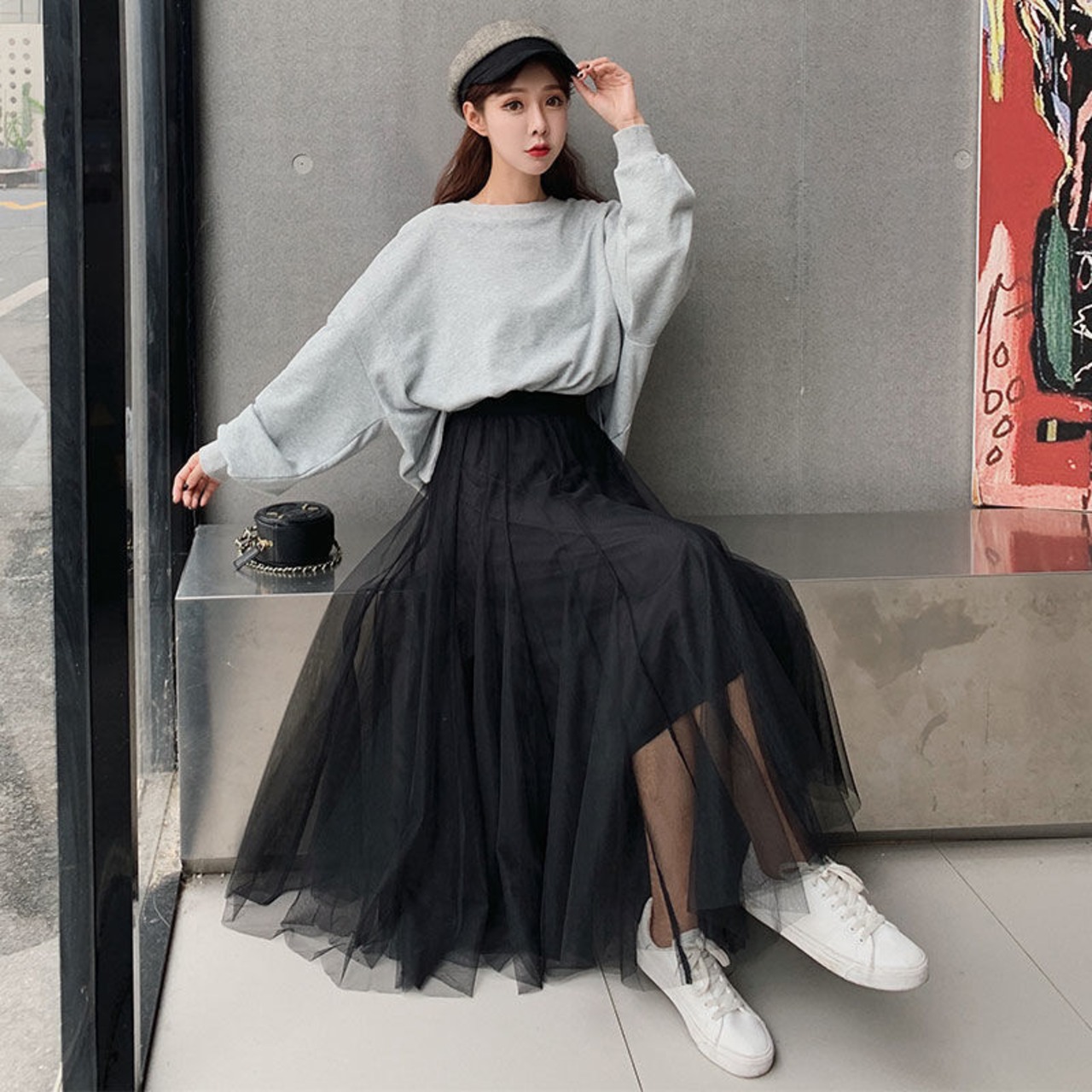 ロングチュールスカート 