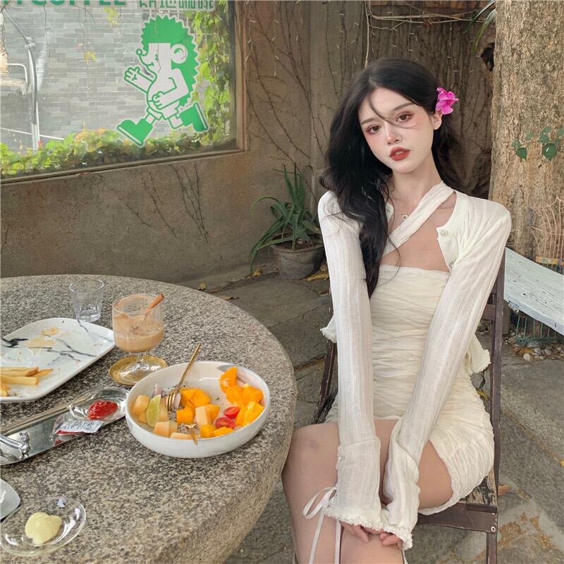 ニットカーディガンジャケット レディースサマー薄手ショートシャツ ロング 夏物 ピュア ブラックストロベリース84691899778