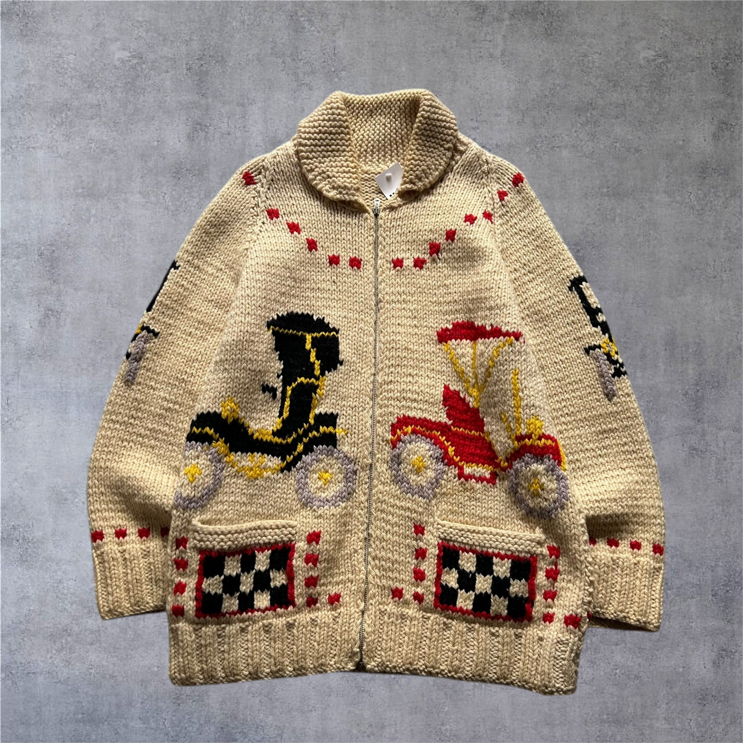 1960s〜 Cowichan Knit Sweater "Classic Car"【高円寺店】