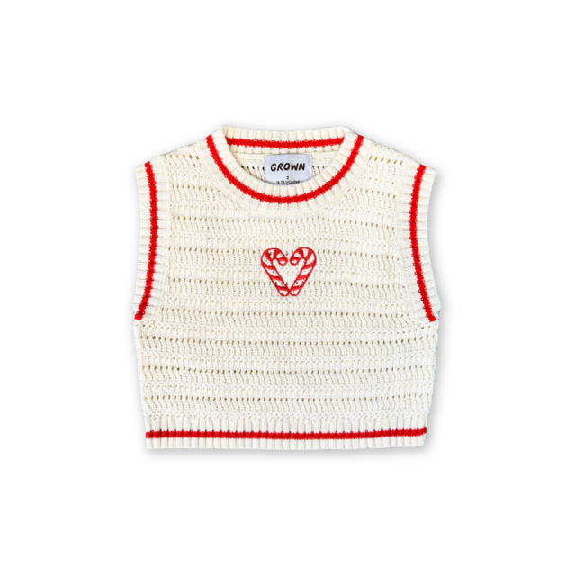 GROWN / Candy Cane Heart Vest - Milk