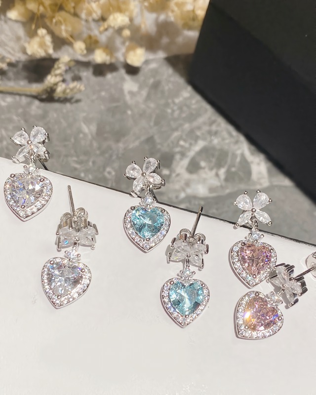 リボンハートジルコニアピアス（3 colors）　2505057