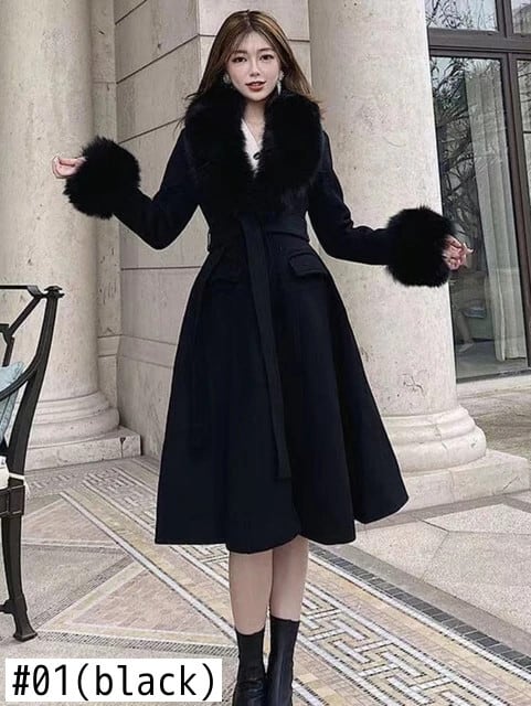 カシミア100%、コート、ロング カシミヤ100％ブルーフォックスファー