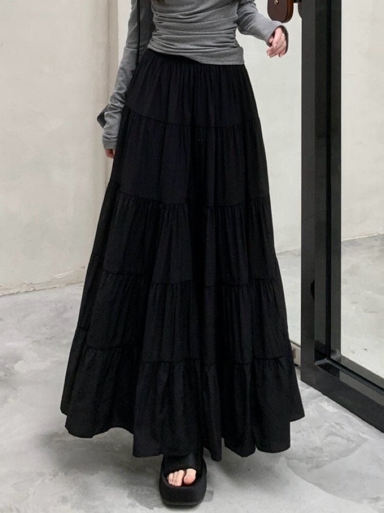 どんなスタイルも大人可愛く決まる ティアードロングスカート マキシ丈