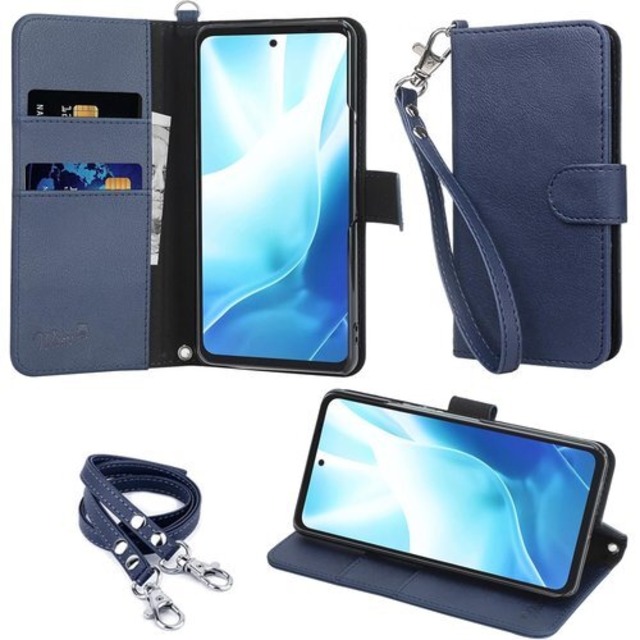 wisers arrows We2 Plus F-51E M06 ケース 手帳型 スマホケース 対応 ダークブルー ストラップ 2種付き ハンドストラップ/ネックストラップ 2024年 新型 3306