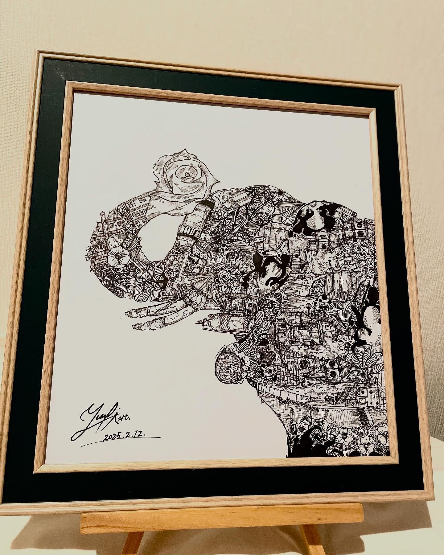 美人画 肉筆画 墨絵 水墨画 原画 現品限り #手 #花 | PAY ID