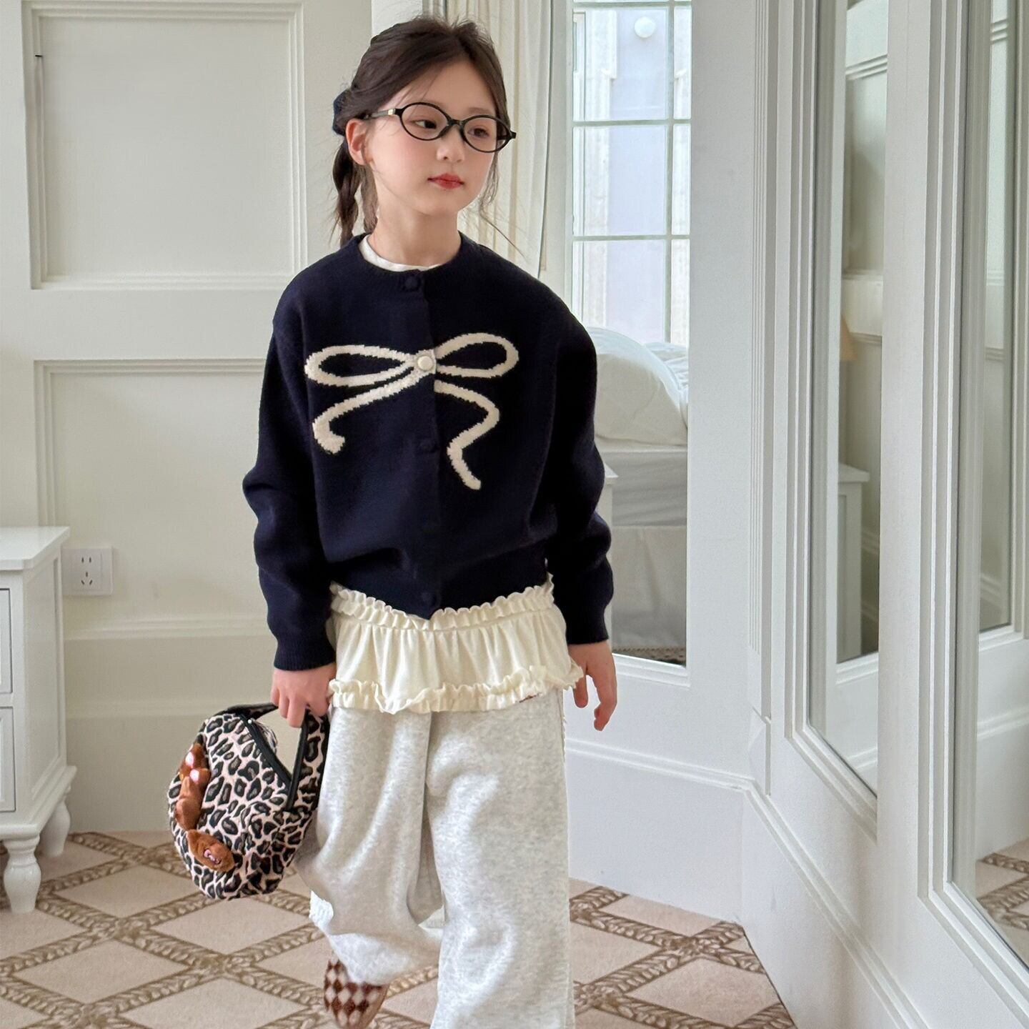 【キッズ 120-170cm】リボンカーディガン・リンクコーデ