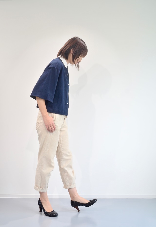 クロップドシャツ 高島ちぢみ ネイビー